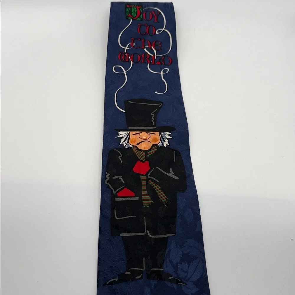 Wembley Scrooge Bah Humbug Christmas necktie Joy to the World 100% Silk Made USA